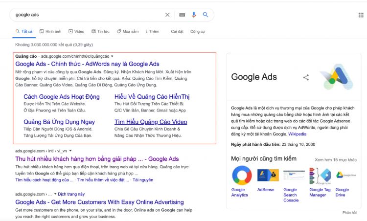 Quảng cáo google adwords trọn gói
